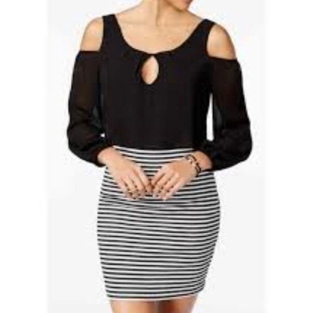 Coquette Y2K Cold Shoulder Chiffon Stripe Bodycon Dress Emerald Sundae Small